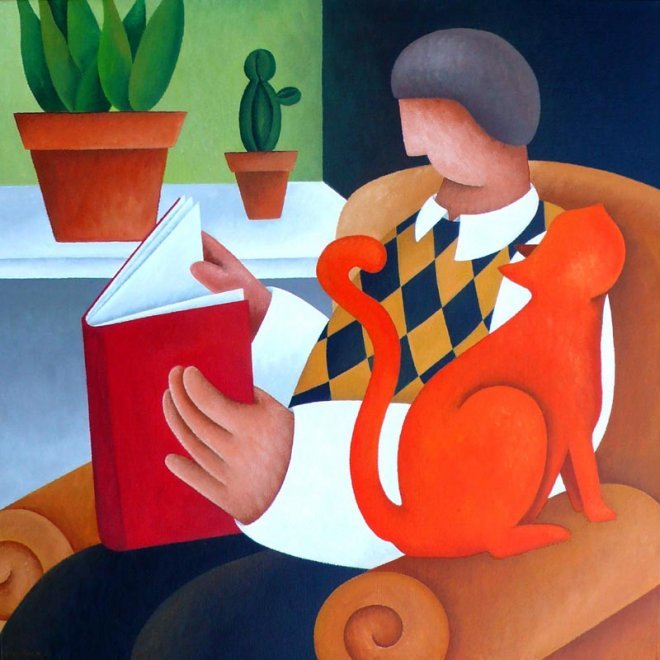 Reader with cat / Lector con gato (ilustración de Yvonne Zomerdijk)