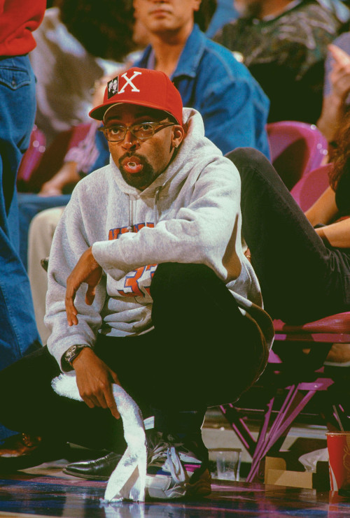 Spike Lee photographed by Manny Millan while attending the 1992 NBA Playoffs between the New York Kn