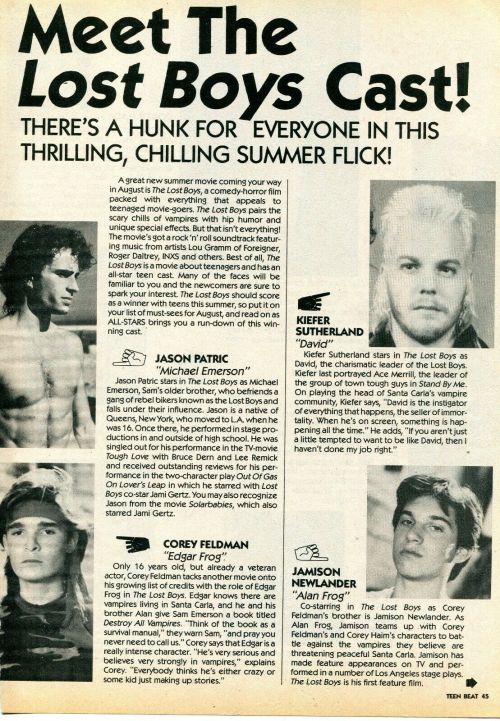 Meet The Lost Boys CastTeen Beat Magazine, 1987