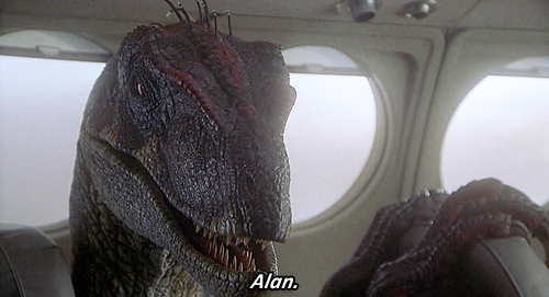 weirdunicorn:  iheartjurassicpark:  jptopps:  narcissamafoy:  cinematic masterpiece  Yep.  yep.  I always loved this scene, it’s hilarious and honestly I would love a talking raptor so there’s that XD But it also bugs the daylights out of me because