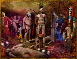 portfoliomadahv: Blood Ritual - Ural Mountains Males captured in raids on villages near the mountain pass are used in sacred rituals by the valley people.  Each man’s chest is carved with the sacred emblem.  Before the Sun sets the men are first bound