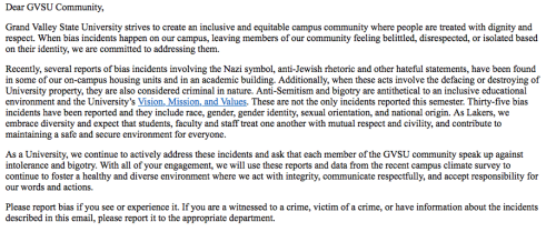 becoming–jewish:I’m just going to leave this here.Things at GVSU are no bueno at the moment.