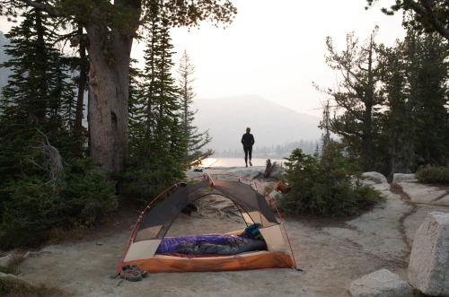 Smokey sunset at Mirror Lake, Eagle Cap Wilderness.