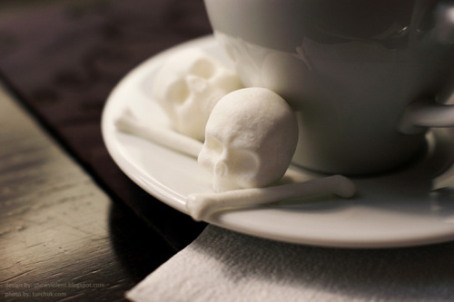  Sugar Skulls by Snow Violent A series of skull-and-bones shaped sugar cubes that make a spooky addition to any hot beverage. 