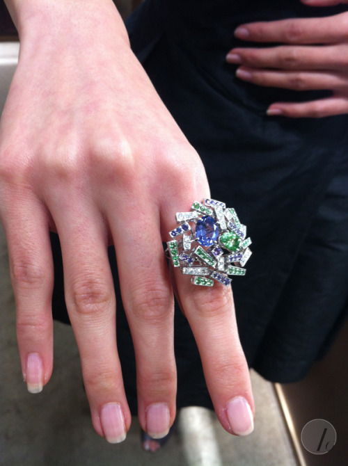 Diamond, Violet Sapphire, Tsavorite Garnets and Tanzanite Ring from Chaumet 