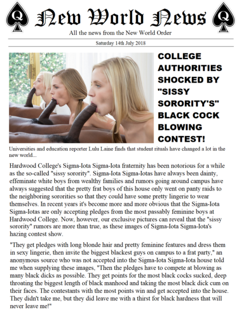 newworldnews:College Authorities Shocked by “Sissy Sorority’s” Black Cock Blowing Contest