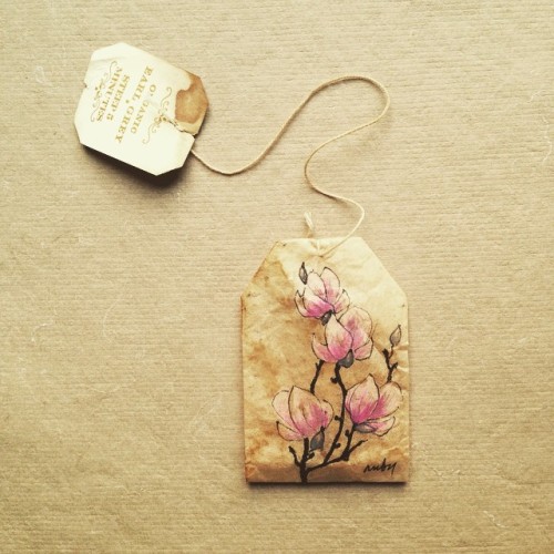 363 days of tea. Day 114. #recycled #teabag #magnolias #art #artmyfeed #artwithoutwaste