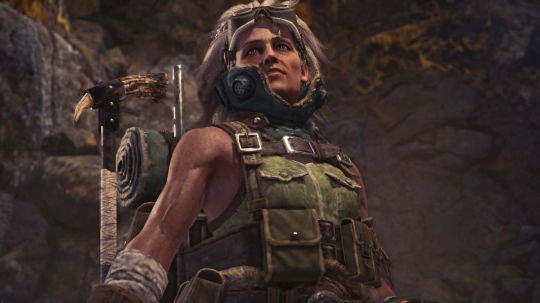 oh my god I want toget fucked by the badass field tracker woman in Monster Hunter SO BADUGHHHH THIS HOT OLD FOXBUT THEN ALSO WE GET THESE SMOKING LADIES TOOthe handler is cute too but she ain’t got shit on these sexy!! powerful!! women!! I’m thirsty