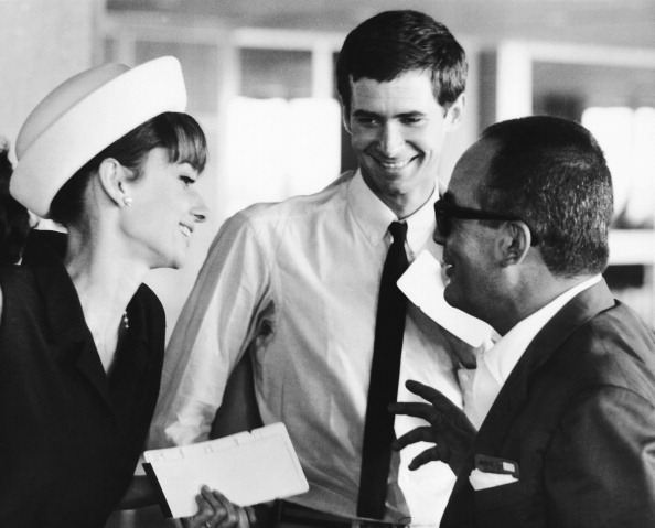 rareaudreyhepburn:  Audrey Hepburn, Anthony Perkins, and Italian film producer Dino