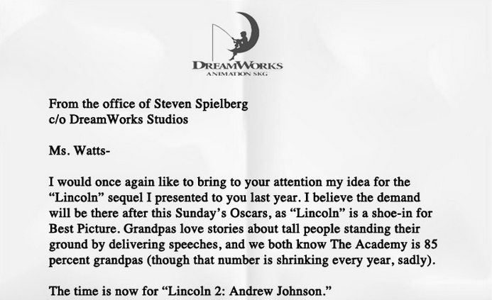 Steven Spielberg Begs to Make ‘Lincoln 2’
Read Spielberg’s entire leaked memo to 20th Century Fox.