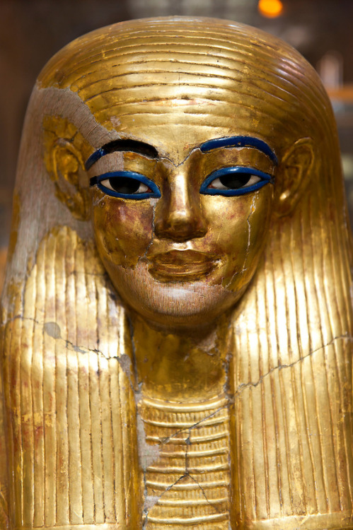 Gilded cartonnage mummy masks of Tuya and Yuya, mother and  father of Queen Tiye, wife of Amenhotep 