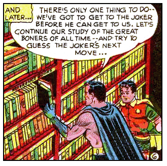 peteseeger:  peteseeger:   peteseeger:  Hey remember that old Batman comic where the Joker was making a bunch of crimes themed around mistakes or whatever except they exclusively used the old-timey slang for a mistake “boner”    