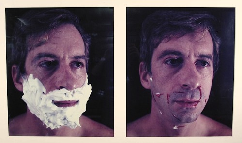 leighkane-artworker: William Wegman @ age 39; Foamy Aftershave (L-Foamy; R-Aftershave). 1982