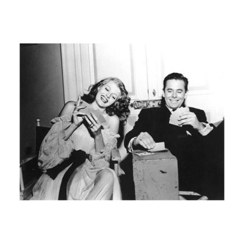 Rita Hayworth and Glenn Ford on the set of GILDA (1946).
