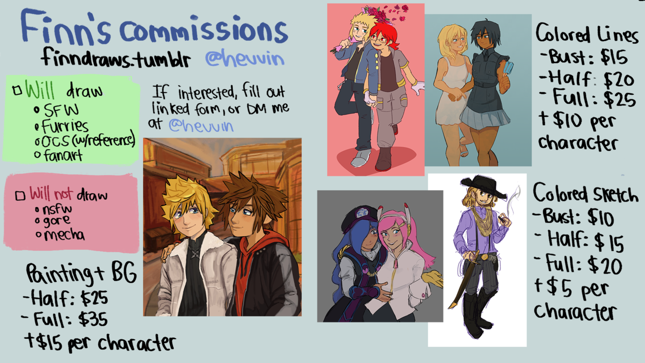 finndraws:  Hi everyone! I am opening commissions for the summer, for more examples