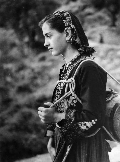 Greek girl wearing a traditional costume in Thesprotia, Greece 1950s. [475x640] Check this blog!