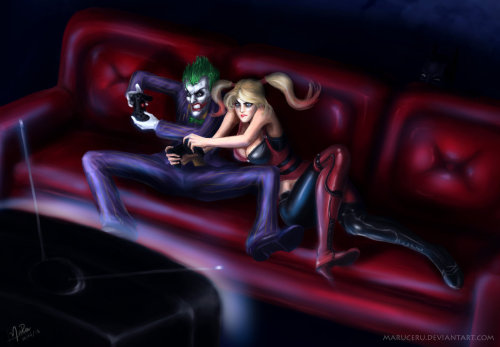 harleeeyquinn:YoO Video games! - Harley and Joker by Maruceru
