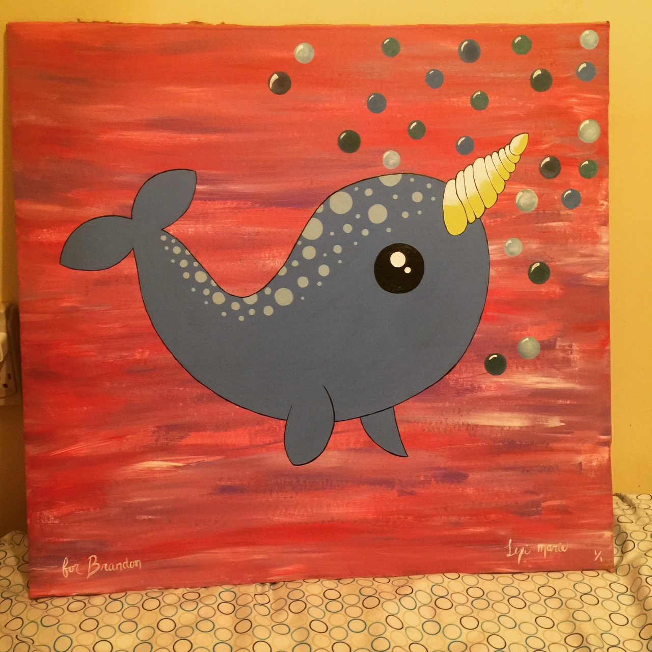 daddyandhislittledeer:  I painted this cute lil narwhal for my love. It’s real