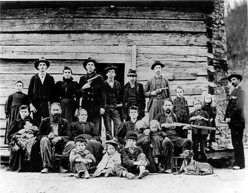 William Anderson &ldquo;Devil Anse&rdquo; Hatfield (seated 2nd from left) and his clan, 1897.