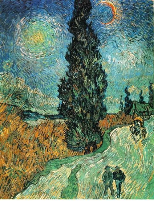 oilpaintinggallery:  Road with Cypress and Star by Vincent van Gogh, Oil painting reproduc