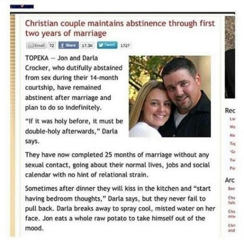 ink-rose-the-hylian:  manafromheaven:  beverlyhillsmom:  the article just got better as i kept on reading  A WHOLE RAW POTATO THIS STILL KILLS ME   God said “be fruitful and multiply?!?!?”Geez people, once you’re married God WANTS you to have sex.