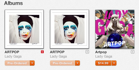 eniqmapopstar:  This page comes up as an option when you search ARTPOP in the iTunes search engine. Gaga said iTunes pre-order promo starts this Tuesday. This page is obviously supposed to be hidden from us, but the guys at Apple are a bit incompetent