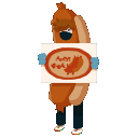 ranboo in a hotdog costume dances while holding a sign that has a hotdog on it