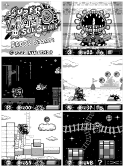 gameboydemakes:  Wahoo! Super Mario Sunshine for the Gameboy, with grey sky, grey sea, and grey-t gameplay~! If you liked this demake, please visit my Patreon. Any amount thrown my way helps and is greatly appreciated! Thanks![Patreon] [Twitter]  