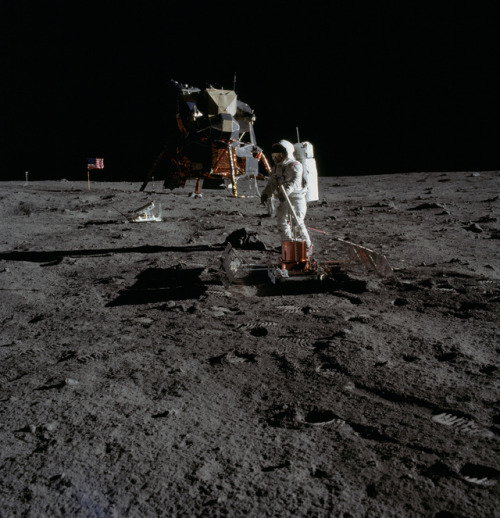 wonders-of-the-cosmos:   July 20, 1969: One Giant Leap For Mankind   ☽ ☾     Apollo 11 was the spaceflight that landed the first two humans on the Moon. Mission commander Neil Armstrong and pilot Buzz Aldrin, both American, landed the lunar module