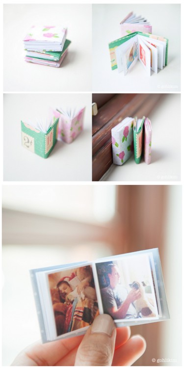 DIY No Sew and No Adhesives Miniature Book Tutorial and Printable from gohlikim.  No stitching, no t