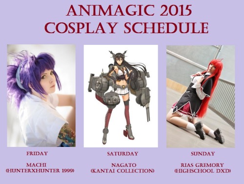 Cosplay schedule for Animagic (Bonn,Germany). :3 Feel free to say hello if you see me :)