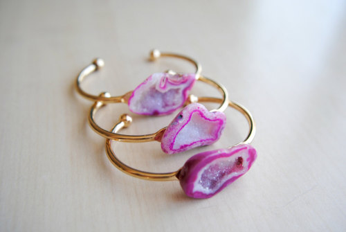 ✨NEW Geode Cuffs!☼Available in Blue or Pink on adjustable brass bands: $25.00Shop Online:www.BeeesBe