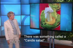 thatfunnyblog:  Ellen talking a about foods from the 50s  Dead