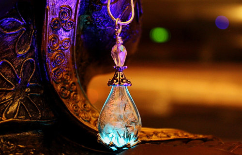 wickedclothes: Glow In The Dark Dandelion Necklace Several dandelion seeds are held inside of this g