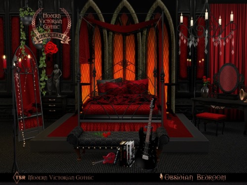 Obsidian Bedroom By SIMcredible!designs | Available at TSR. Part of ‘Modern Victorian Gothic&r