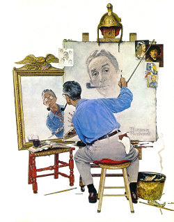 tierradentro:  “Triple Self-Portrait”, 1960, Norman Rockwell. (Notice the self-portraits of Dürer, Rembrandt, Picasso and Van Gogh as references) 