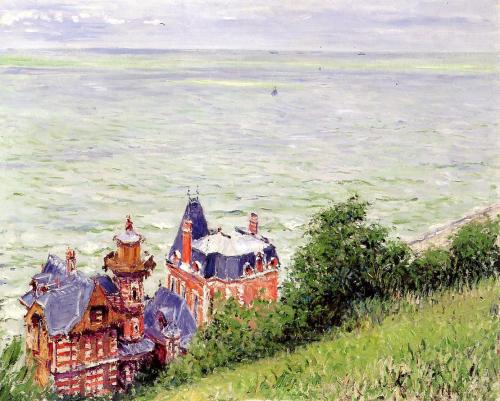 dappledwithshadow: Gustave Caillebotte The Beach at Trouville, View from the Cornice, 1882 Villas a