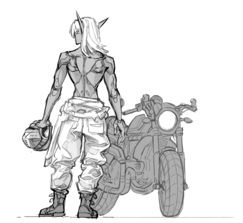 sigurnduvalombre:Just a super loose sketch/study because I couldn’t get Sylvanas riding a motorcycle