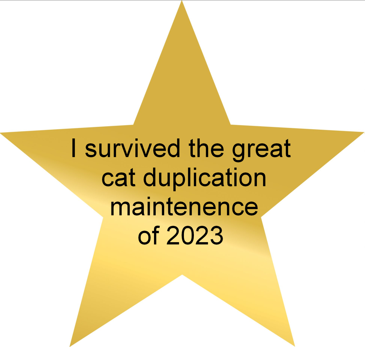 supposed to be a star that says “I survived the great cat duplication maintenance of 2023