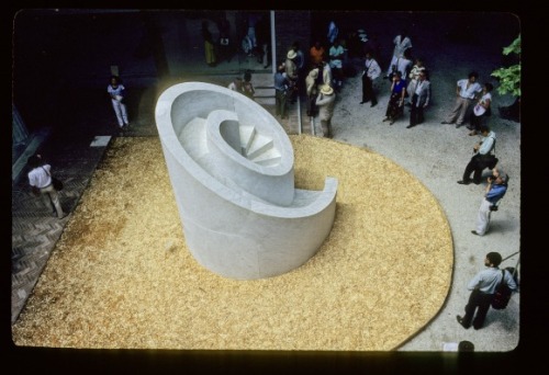 noguchimuseum: Isamu Noguchi supervising the installation of his largescale marble piece, Slide Mant