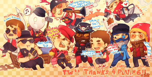 today was my last day as leader of a tf2 highlander team leader so i drew them a picture \o/i was a 