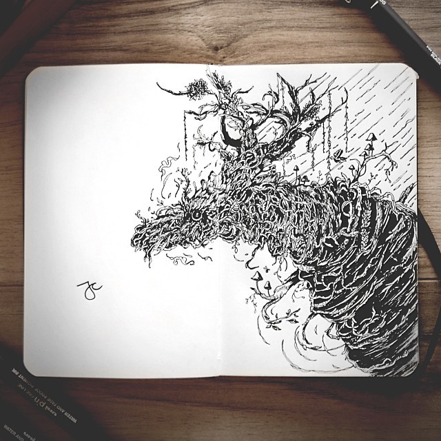 jedavu:  Surreal Hybrid Drawings Bloom and Burst Across Sketchbook PagesSelf-taught
