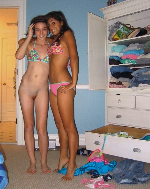 Pink teen girls in bikinis