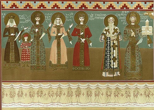 16th century Murals from Gelati monastery in Georgia with images of great Georgian Kings and Queens 