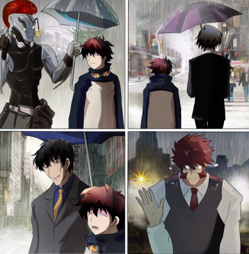 topcatsama:While we wait for season 2 here’s a Kekkai Sensen version of the Nozaki rain scene meme! 