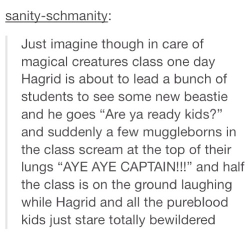 wilwheaton:  kuribohkun:   sherlockocity:  Muggleborn students at Hogwarts (part 1/?)  This is beautiful.     Forever reblog because this is fucking wonderful.