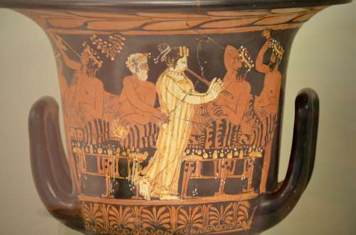 athens-archaeological-museum:  Attic red-figure krater depicting a scene from a symposium. By the Up