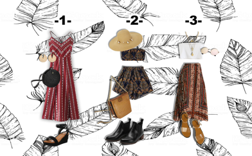 - Boho Style Outfit Ideas -1st Outfit:  Dress  /  Earrings  /  Bag  /  Shoes2nd Outfit:  Top With Sh