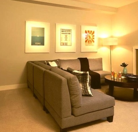 Vancouver Underground BasementMid-sized Transitional Underground Carpeted Basement Photo With Gray Walls
