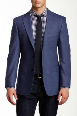 Never-Under-Dressed:  Blue Sharkskin Two Button Notch Lapel Wool Blazer